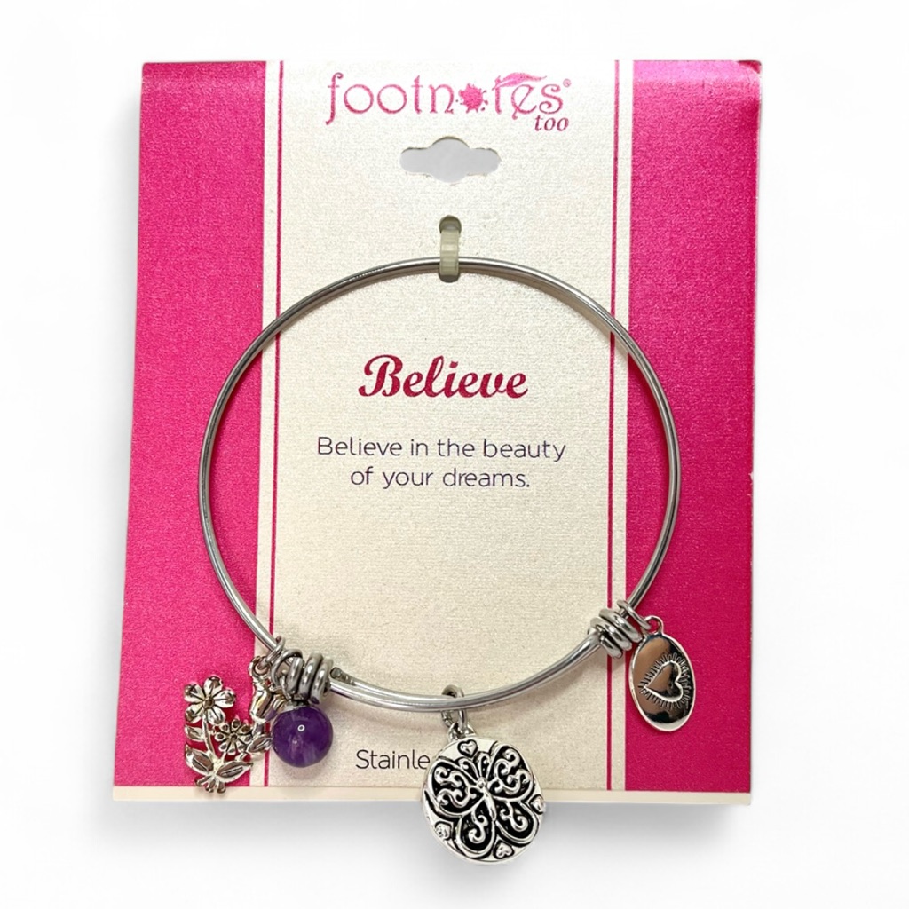 Y2k Charm Bracelet Stainless Steel Bangle Footnotes Too Believe New Girly